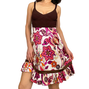 Bebe Brown + Pink Floral Silk Dress (XS)