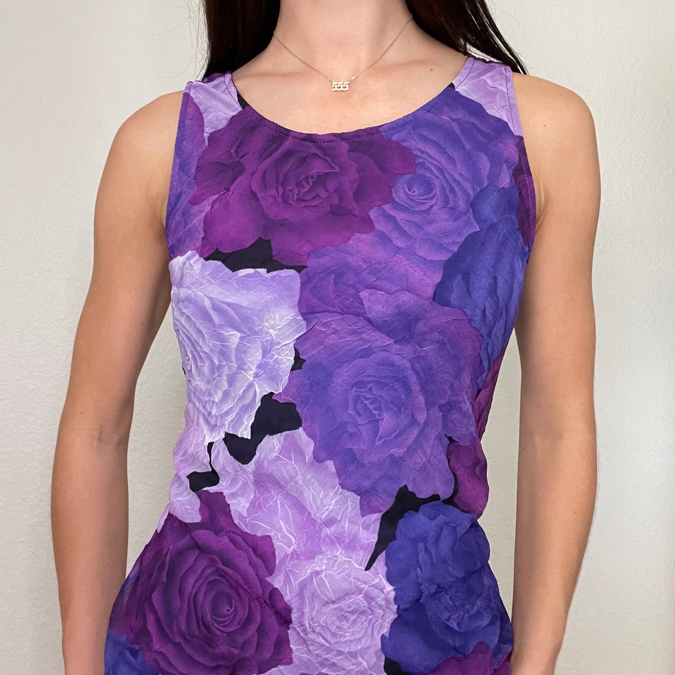 Purple 90s Vintage Floral Mini Dress