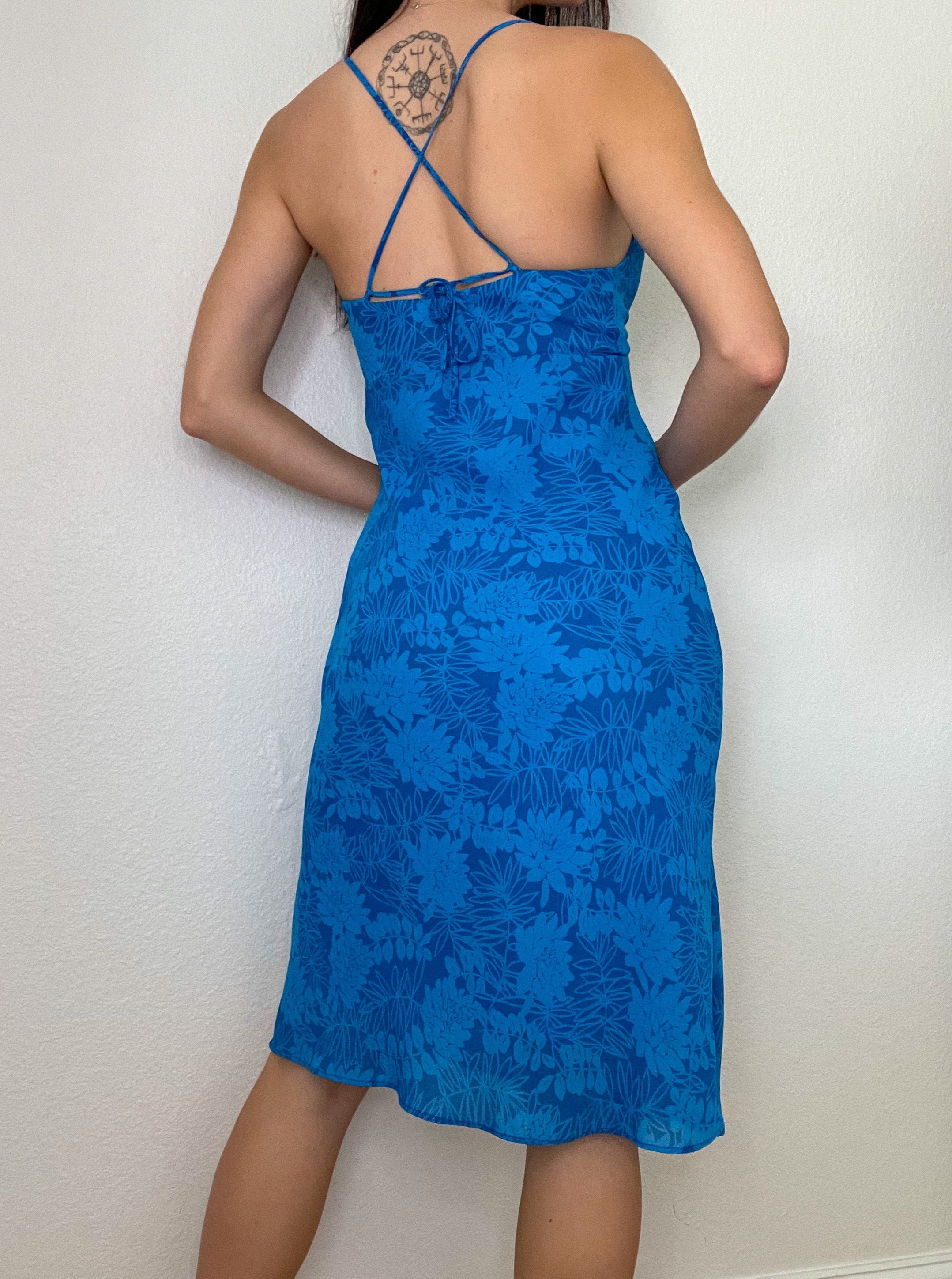 Blue Early 2000s Floral Midi Dress