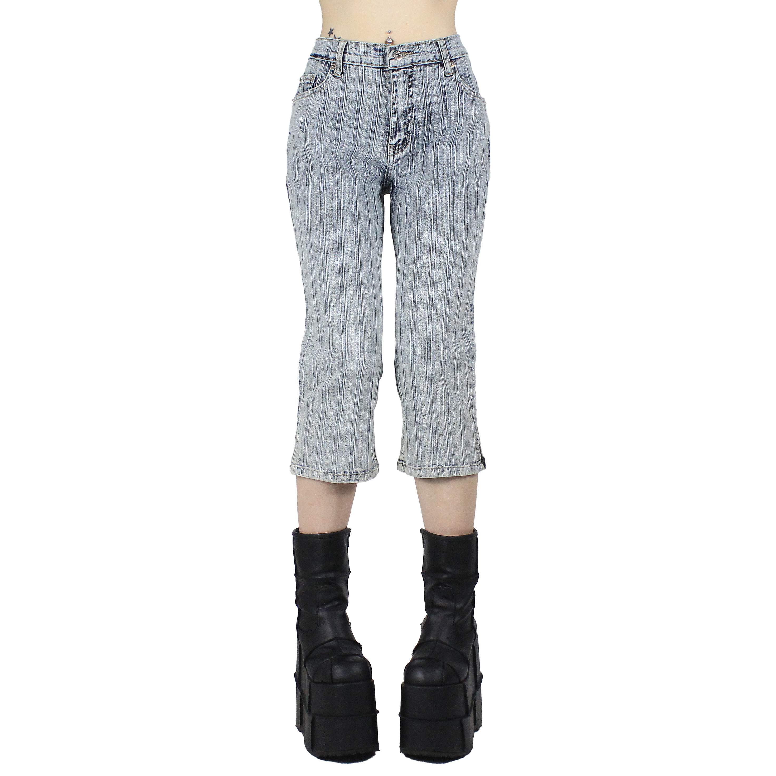 French Vintage Faded Denim Capris (M)