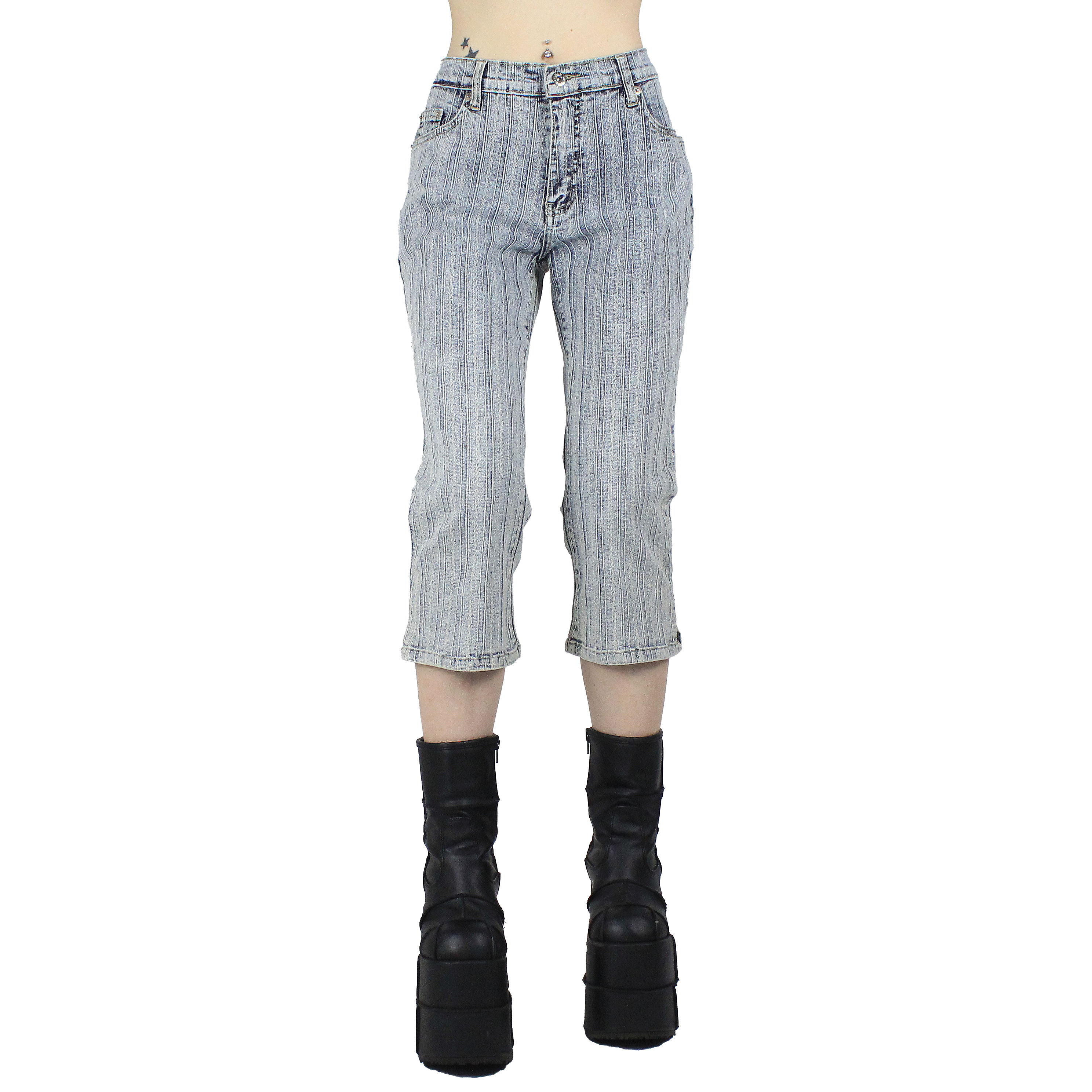 French Vintage Faded Denim Capris (M)