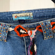 Crochet & Rhinestone Crop Flare Jeans (M)