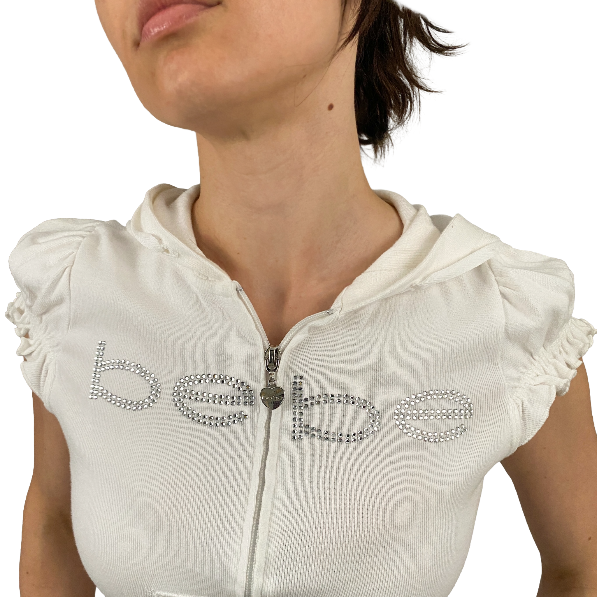 Bebe Rhinestone Smocked Hooded Top (XS)