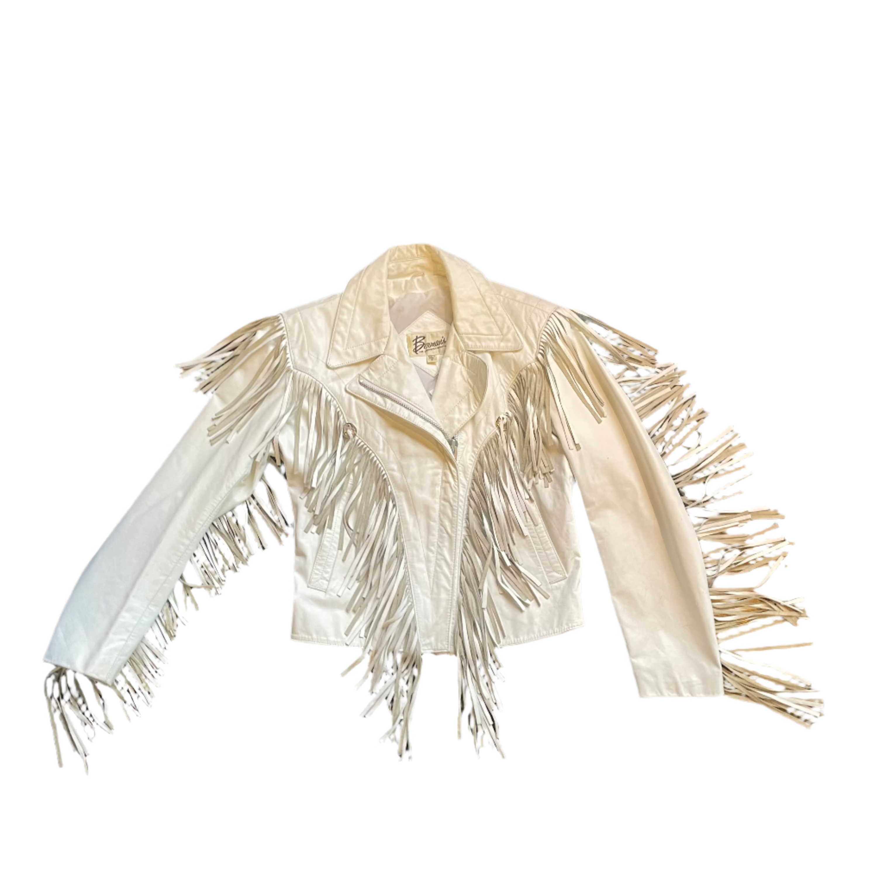 White Leather Western Jacket with Fringe