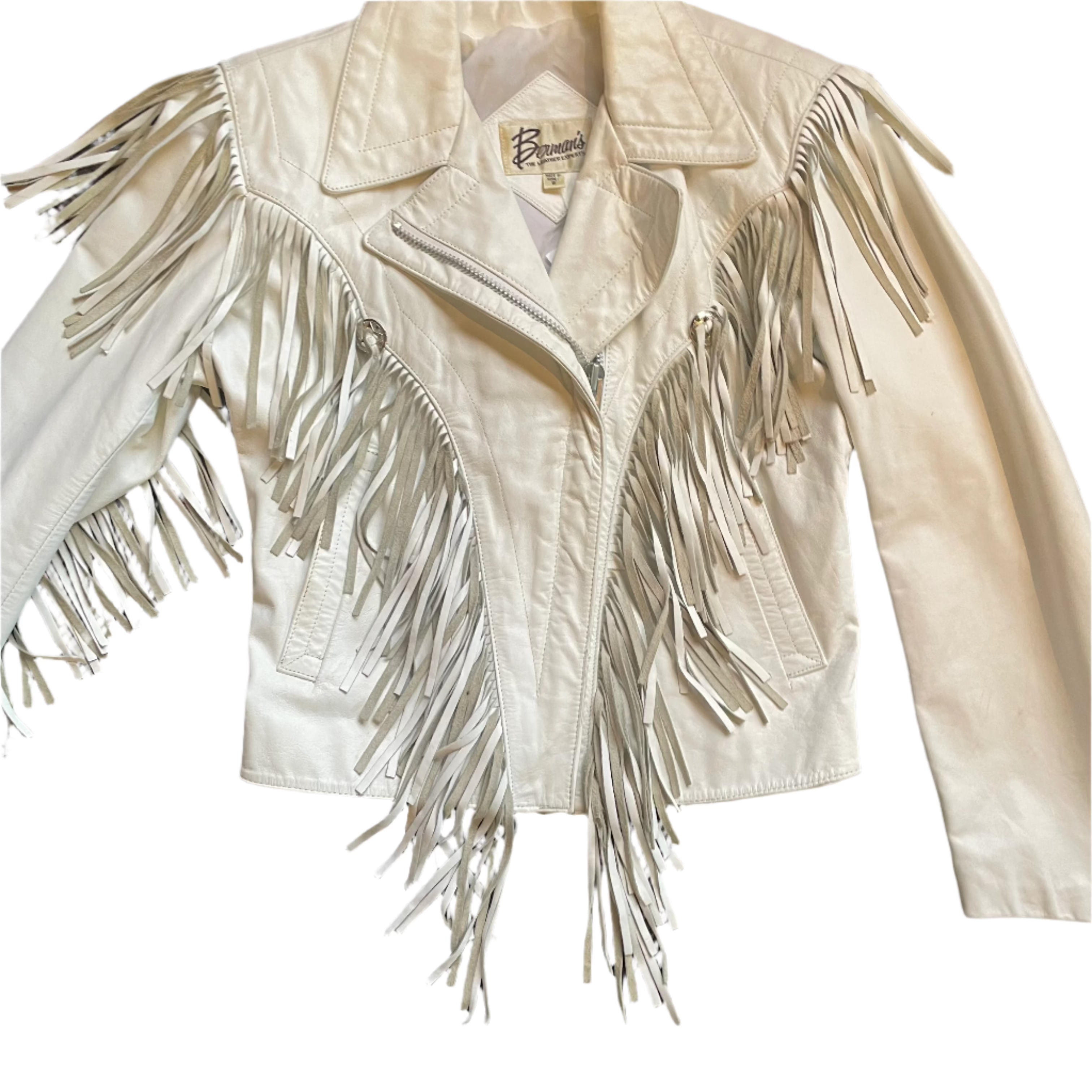 White Leather Western Jacket with Fringe