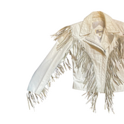 White Leather Western Jacket with Fringe