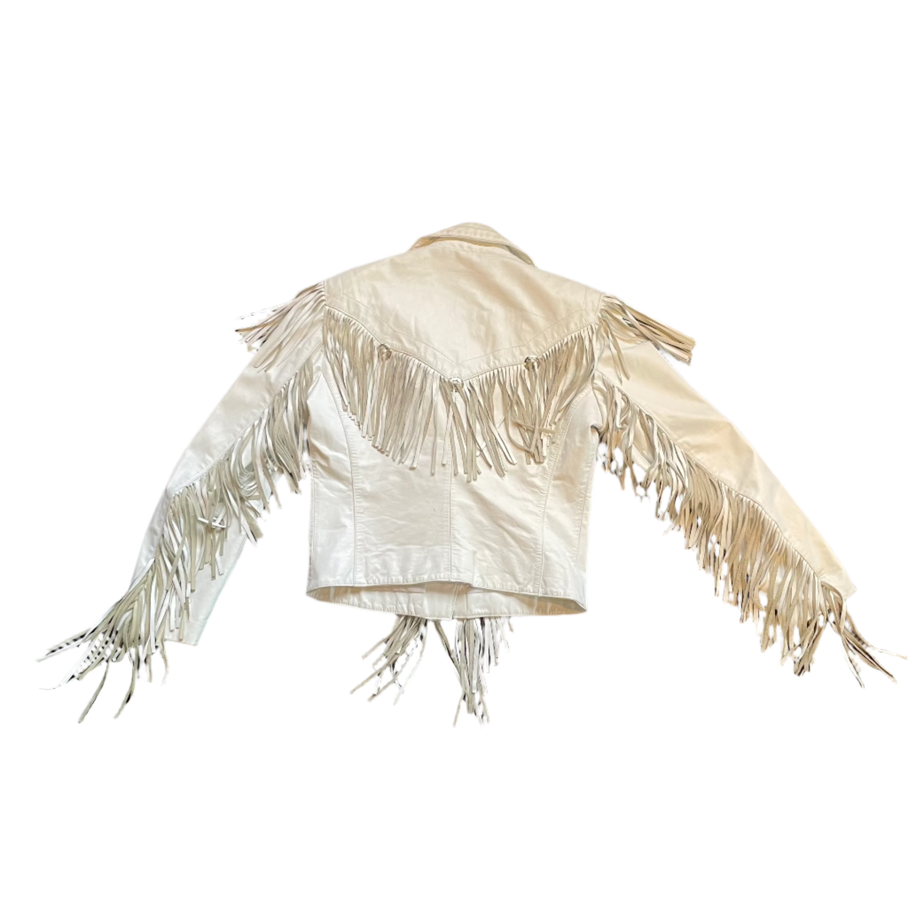 White Leather Western Jacket with Fringe