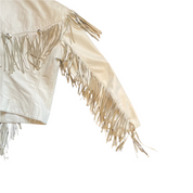 White Leather Western Jacket with Fringe