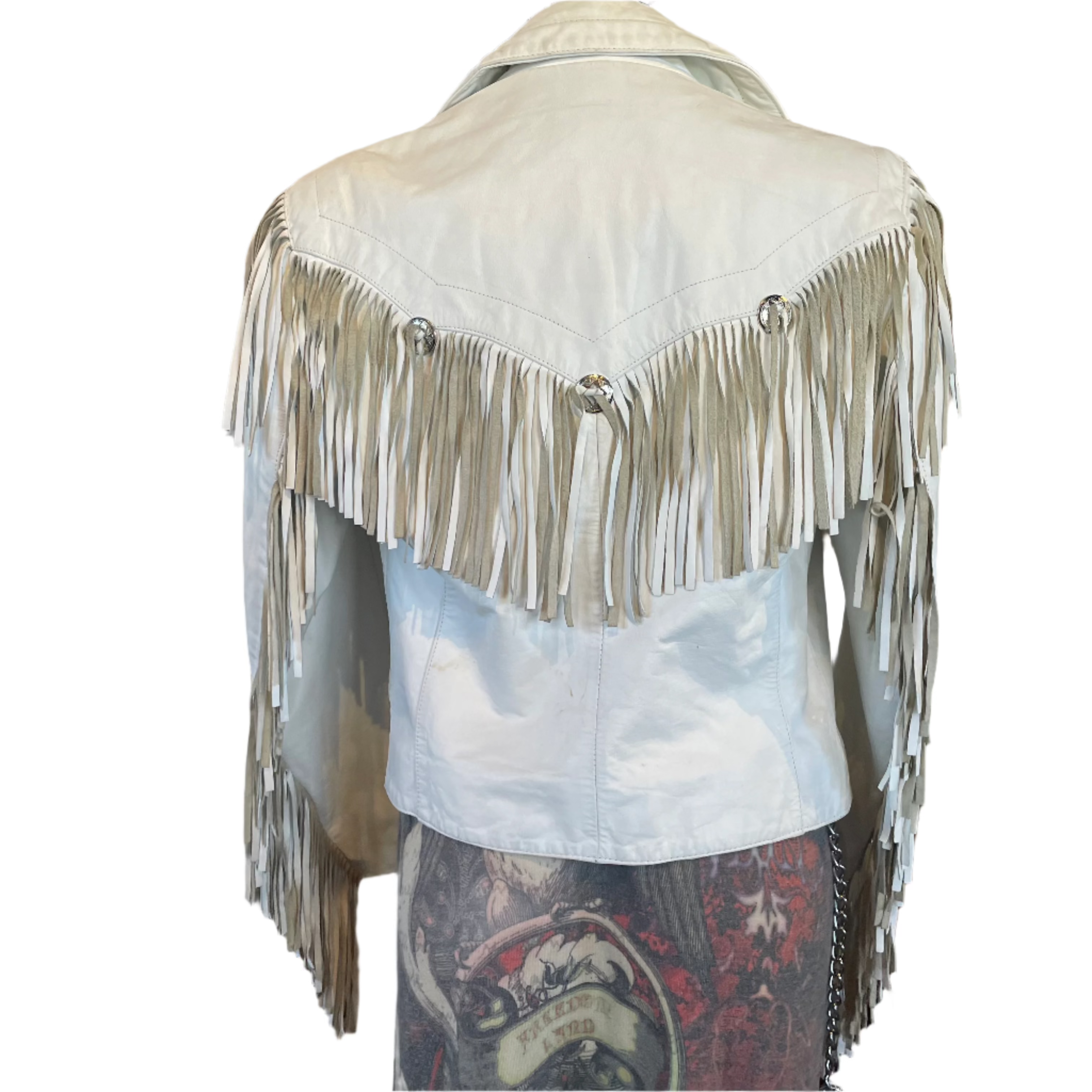 White Leather Western Jacket with Fringe