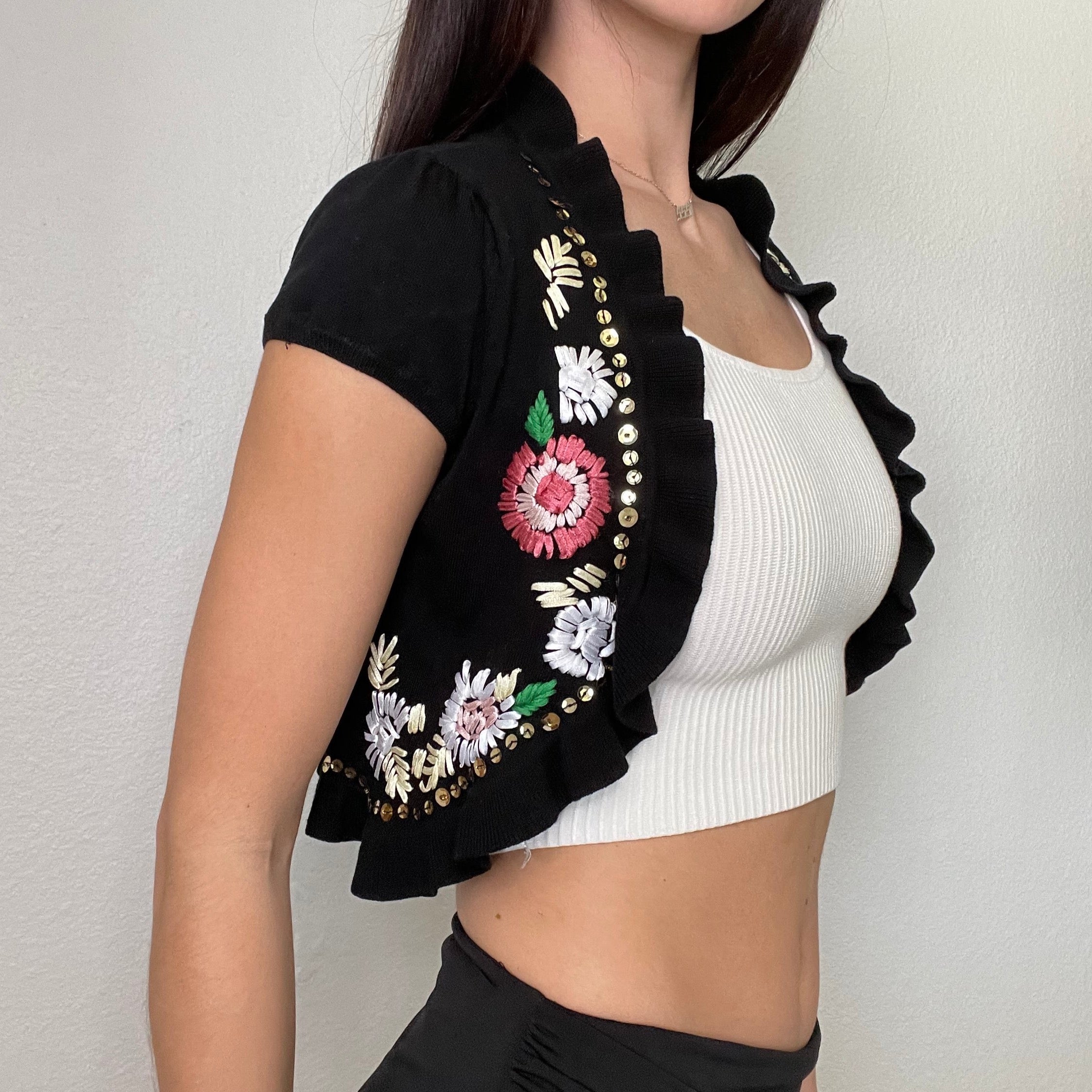 Black Embroidered Sequin Shrug