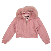 Pink Leather & Fur Bomber Jacket (M)