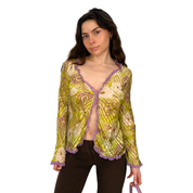 Silk Lime and Purple Funky Split Top (M)