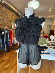 Vintage Black Sheer Ruffle Top (S)