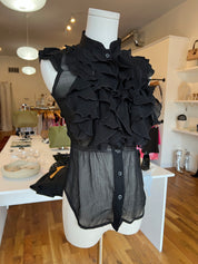 Vintage Black Sheer Ruffle Top (S)