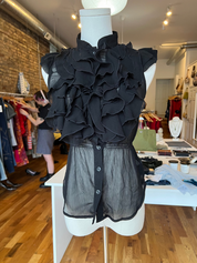 Vintage Black Sheer Ruffle Top (S)