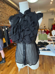 Vintage Black Sheer Ruffle Top (S)