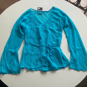 Y2K Semi Sheer Bell Sleeve Top (M/L)