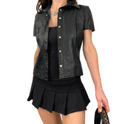 Leather Short Sleeve Button Down (XS)