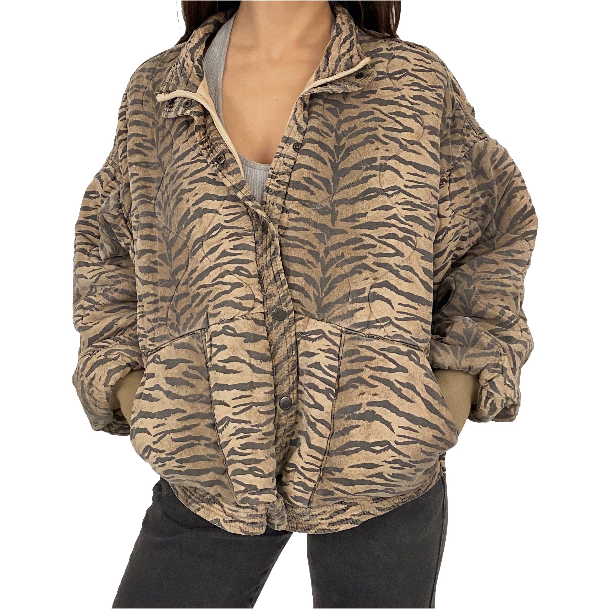 Tiger Print Quilted Jacket (L)
