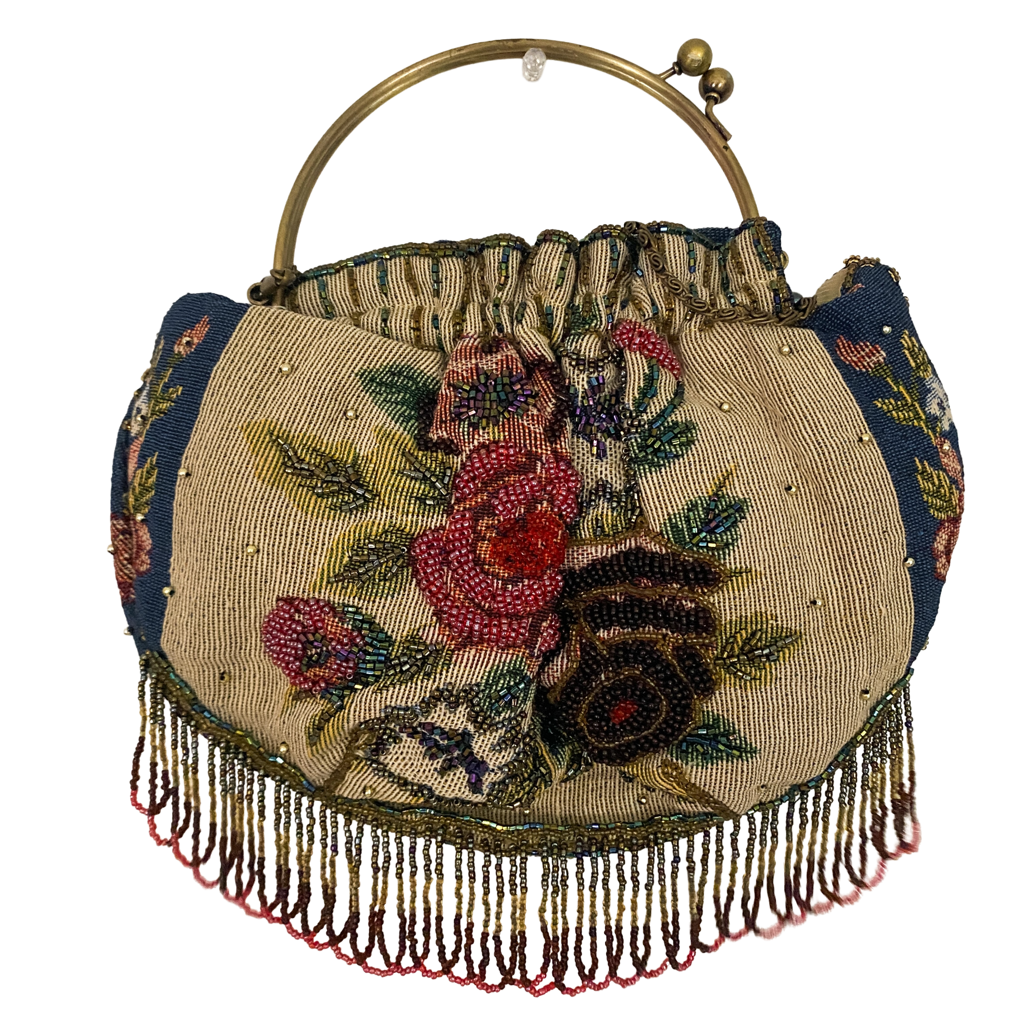 Beaded Tapestry Top Handle Bag