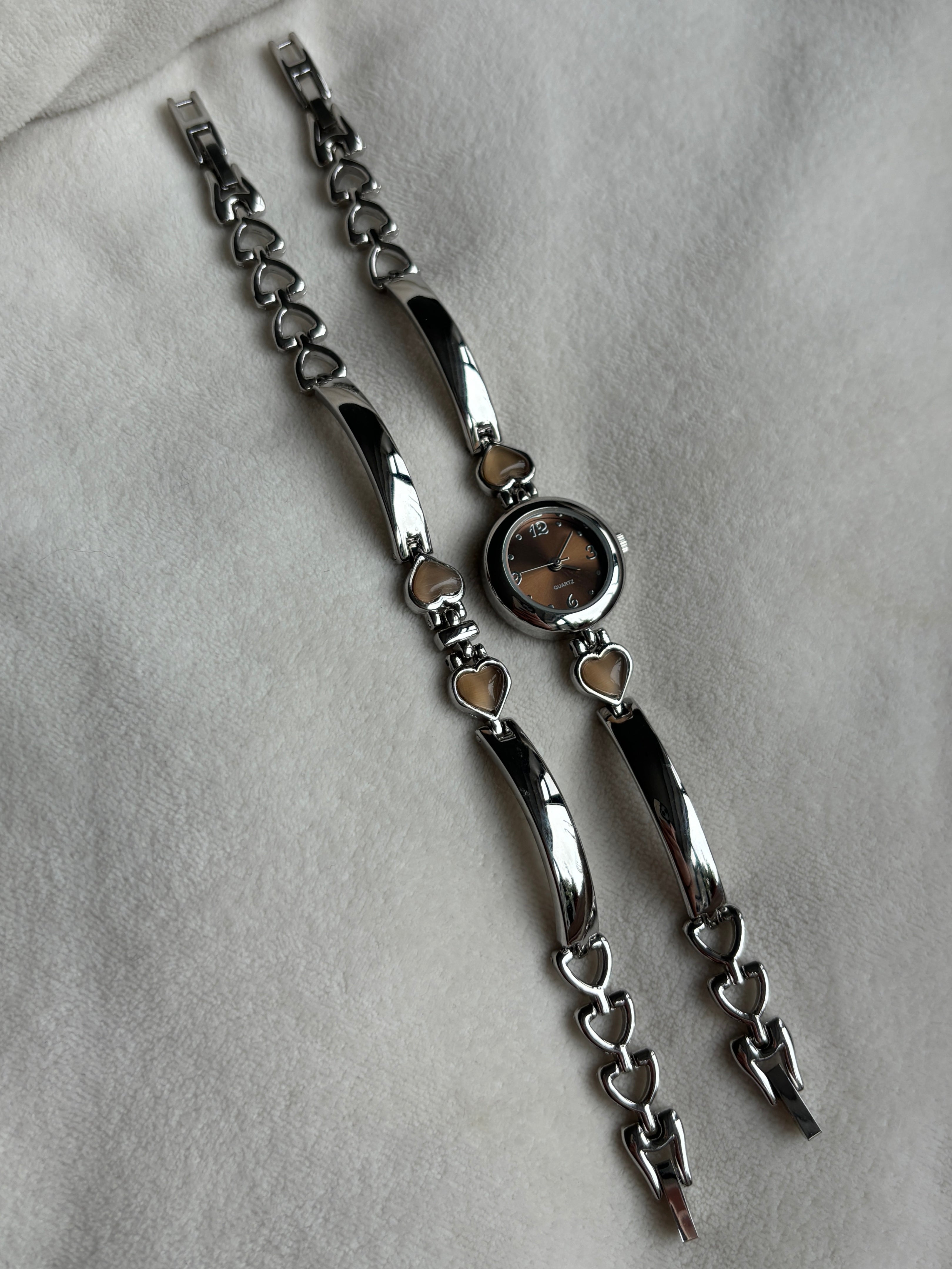 Dainty Matching Hearts Watch & Bracelet Set
