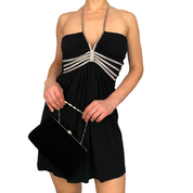 Sky Rhinestone Goddess Black Mini Dress (M)