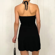 Sky Rhinestone Goddess Black Mini Dress (M)