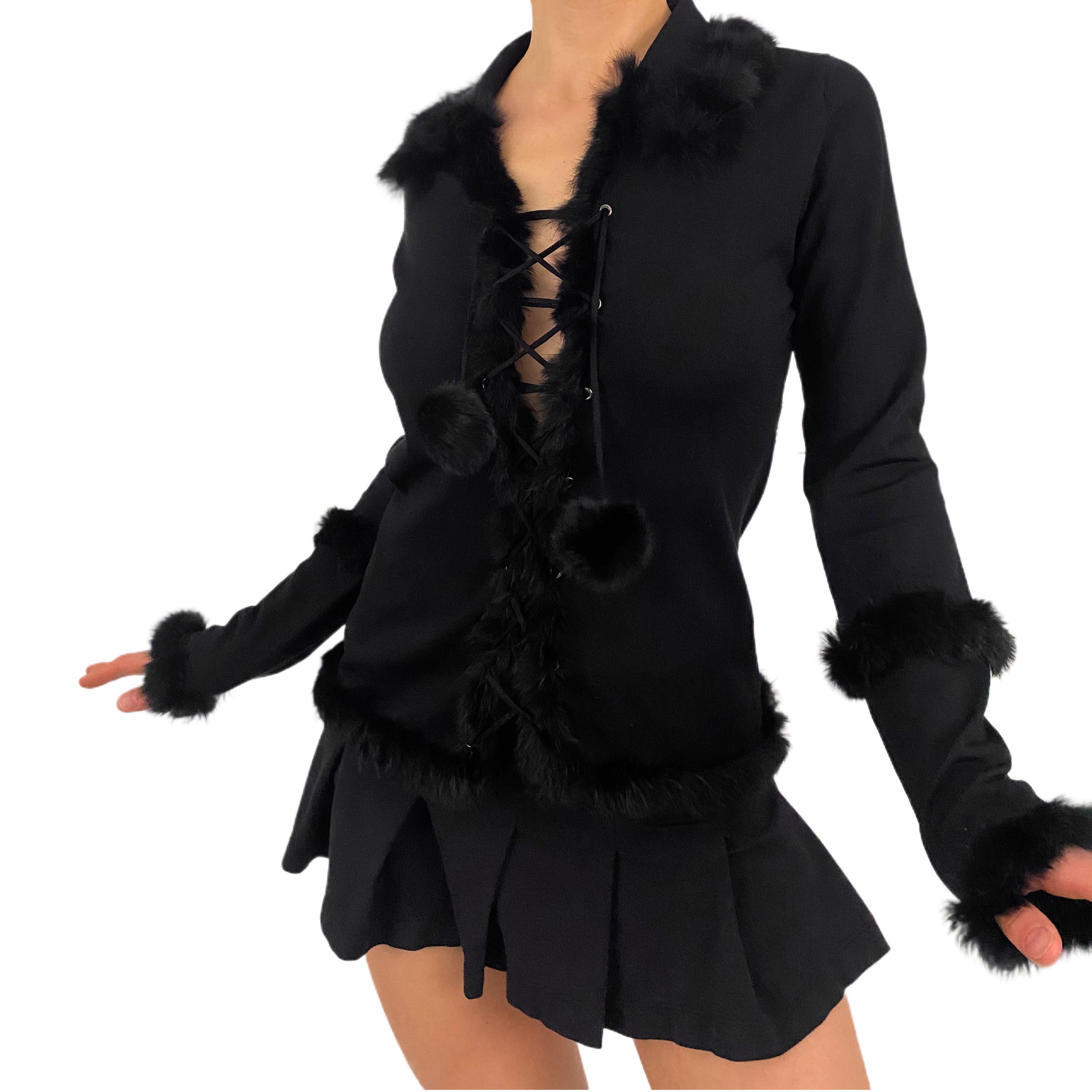 SIMKHAI Silk Rabbit Fur Lace Up Knit (S)