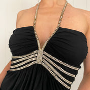Sky Rhinestone Goddess Black Mini Dress (M)