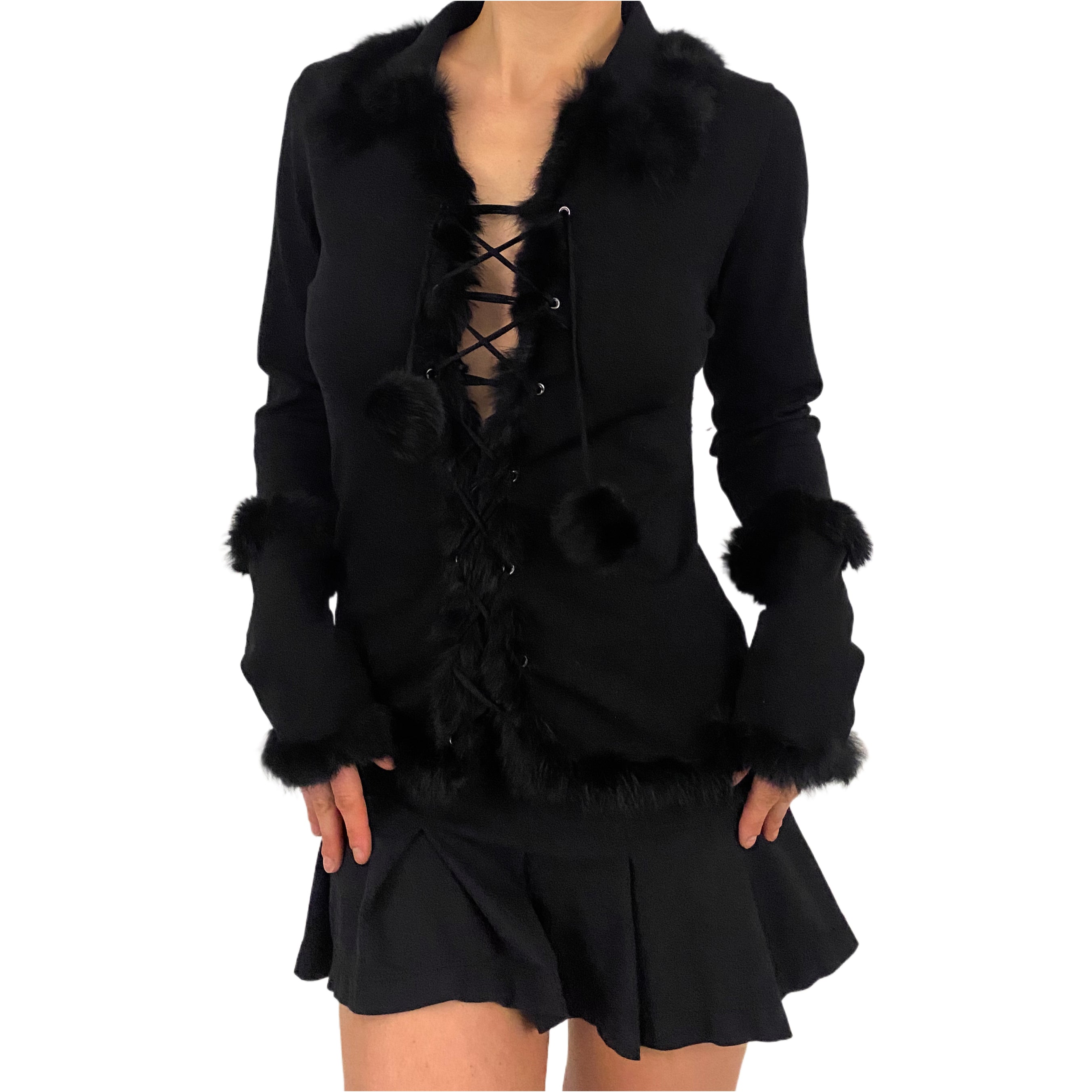 SIMKHAI Silk Rabbit Fur Lace Up Knit (S)