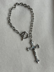 Blue Gemmy Cross Bracelet