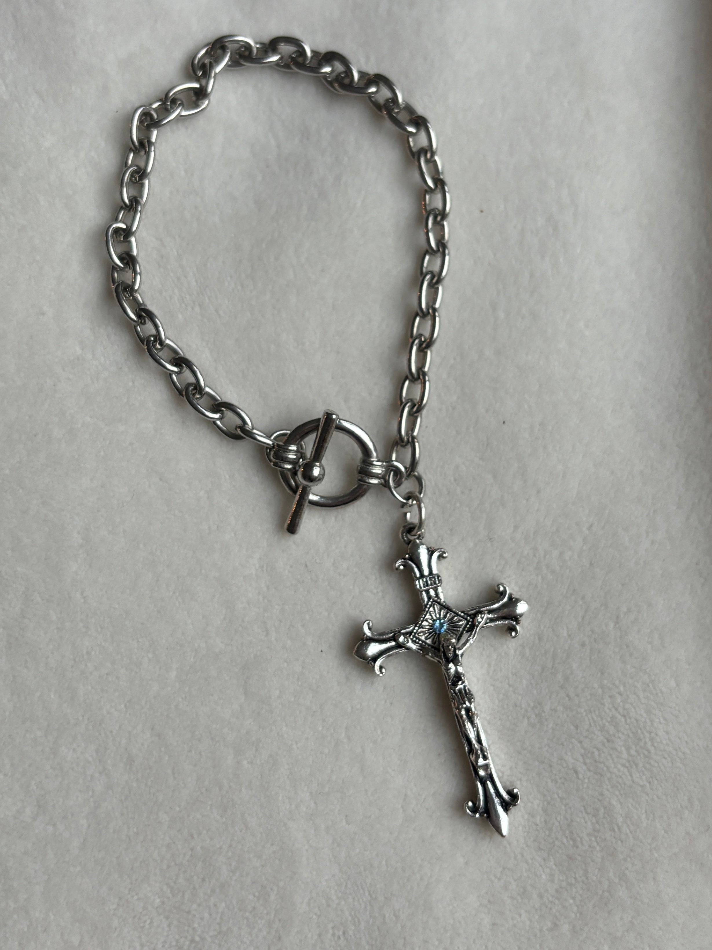 Blue Gemmy Cross Bracelet