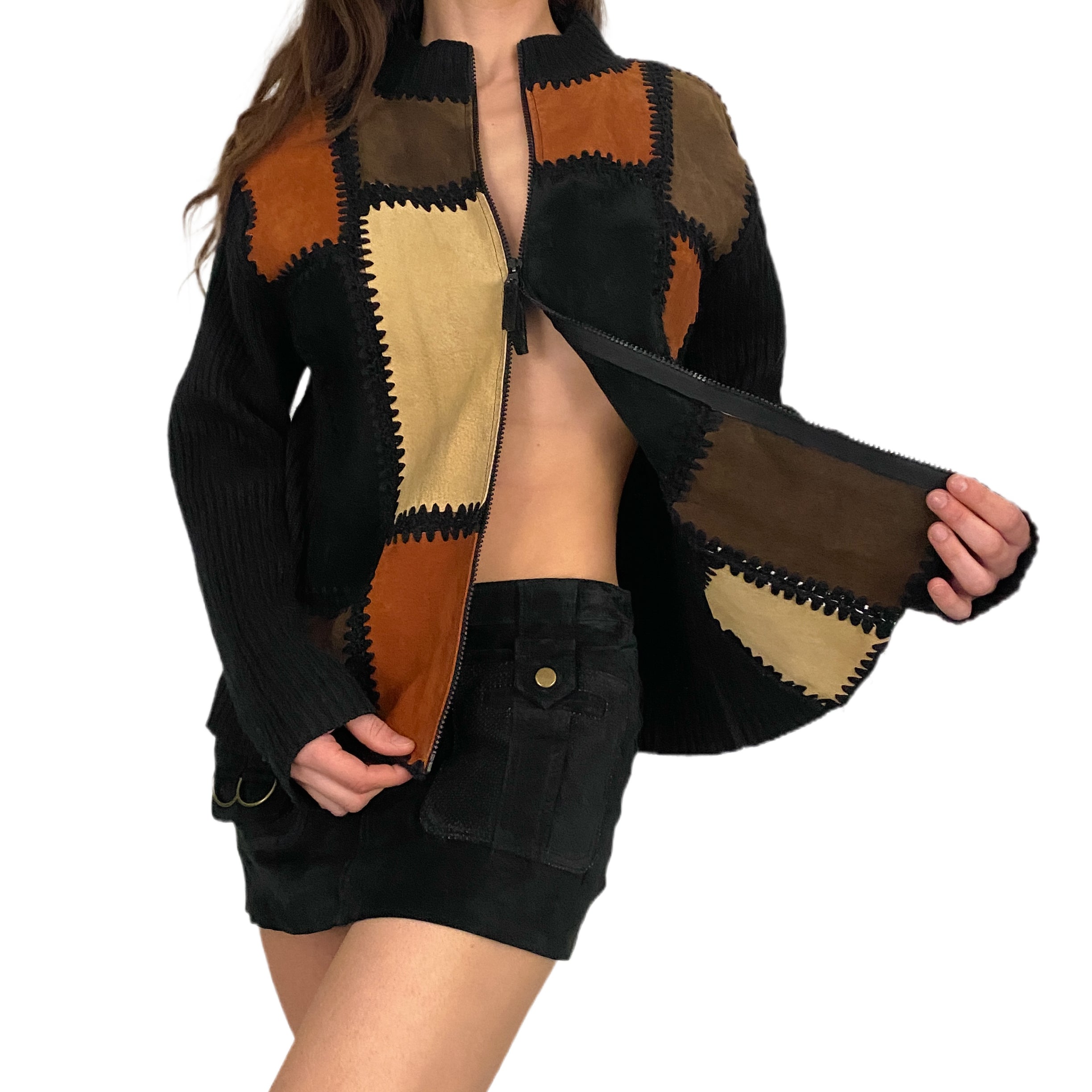 Suede Patchwork Double Zip Knit (L)