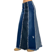 Frayed Denim Maxi Skirt (S)