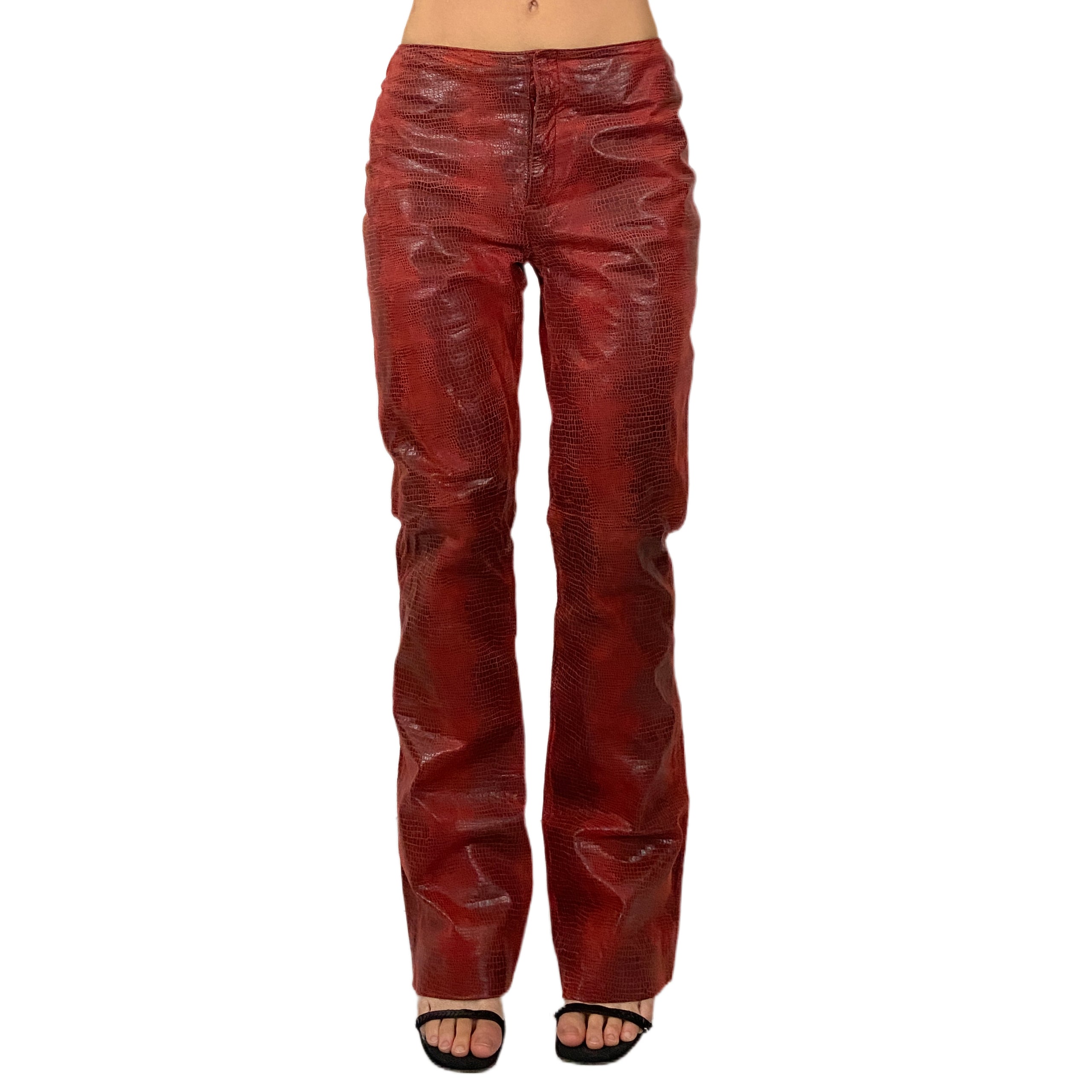 Crimson Leather Snakeskin Pants (S)