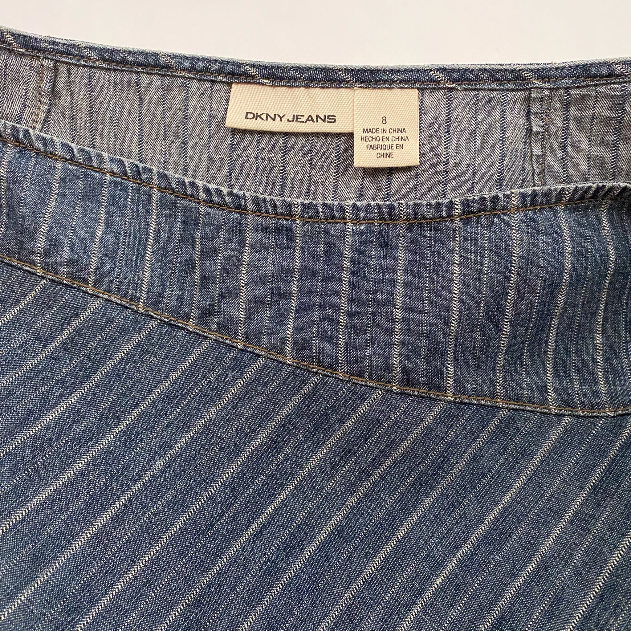 DKNY Striped Denim Flare Skirt - Medium