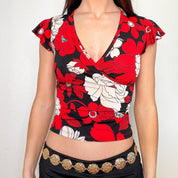 Red Floral Flowy Blouse Top (S)