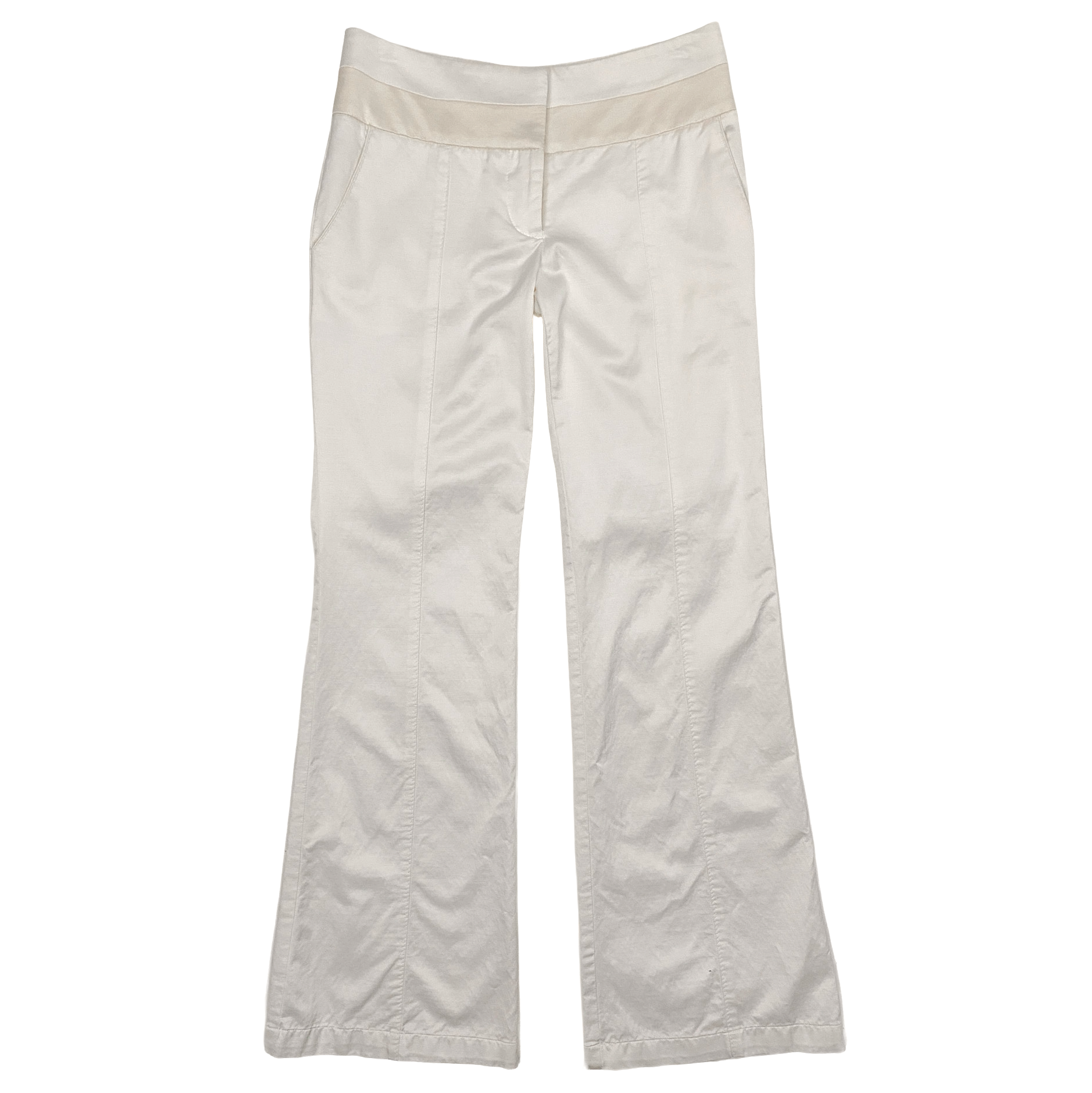 2000s Bebe White Satin Low Rise Trousers (XS)
