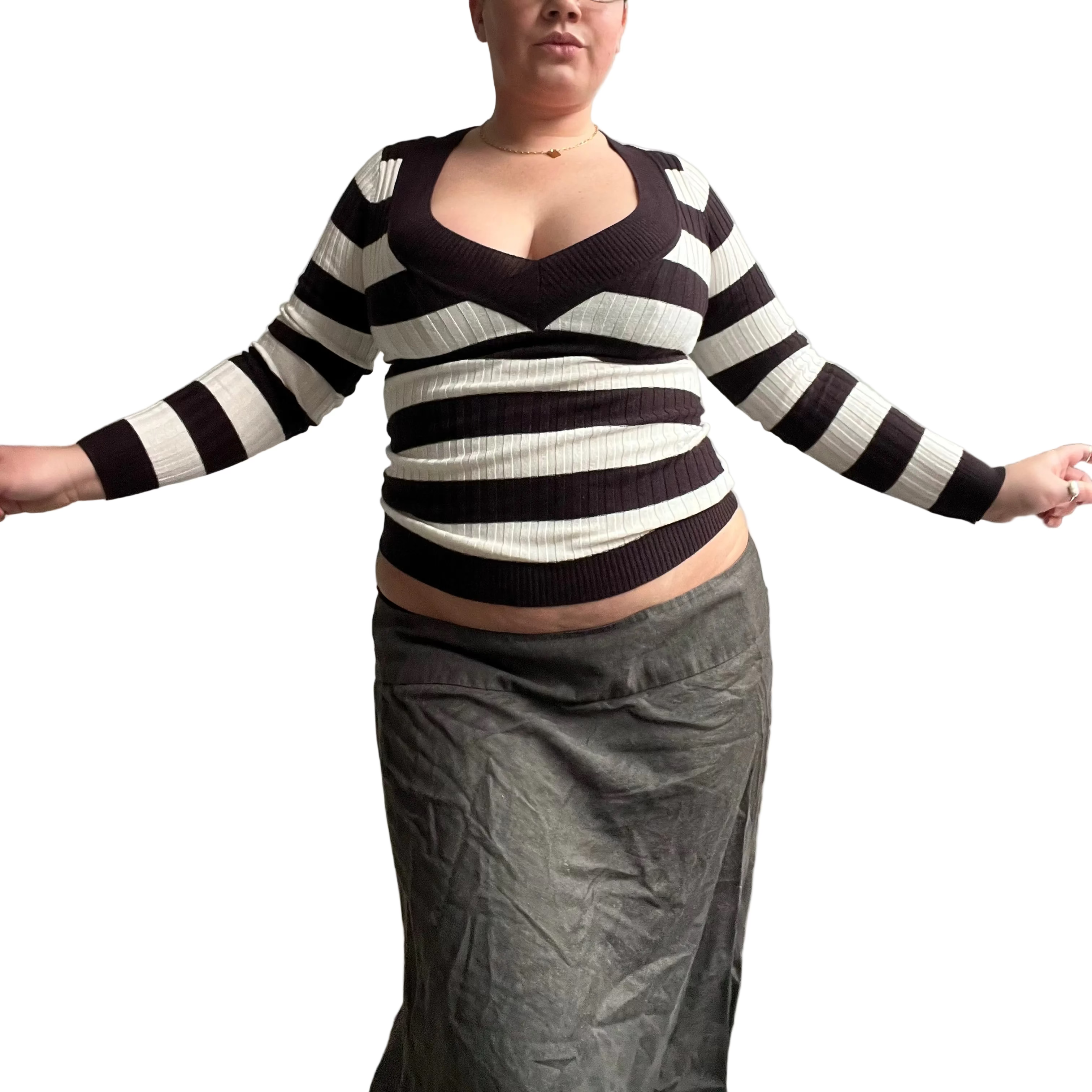 Y2K Striped Deep V Knit (S)