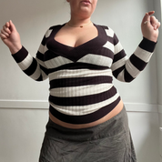 Y2K Striped Deep V Knit (S)