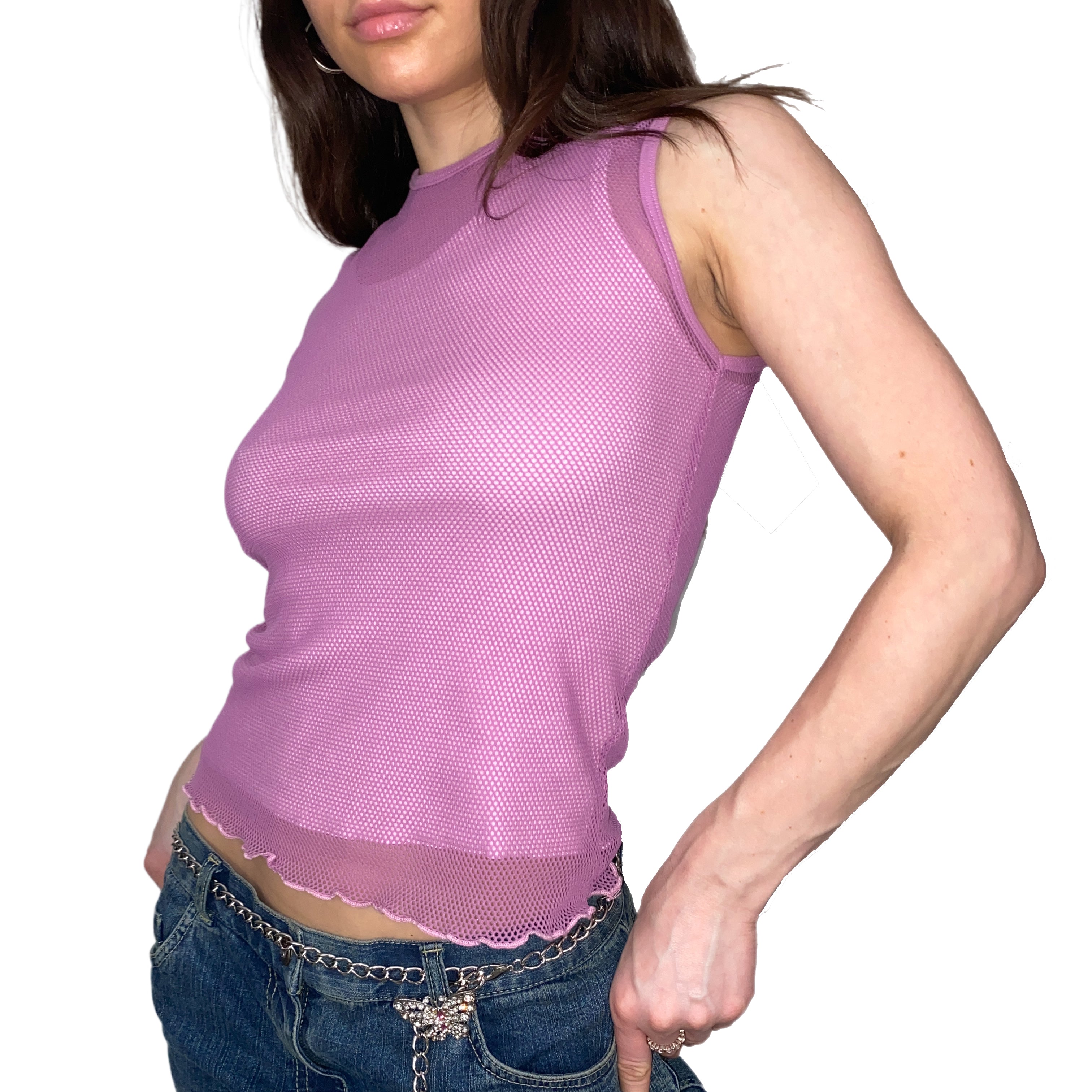 Y2K Lilac Layered Fishnet Tank (S)
