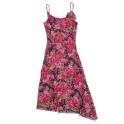 2000s Pink Floral Micro Mesh Midi Dress (L)