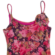 2000s Pink Floral Micro Mesh Midi Dress (L)