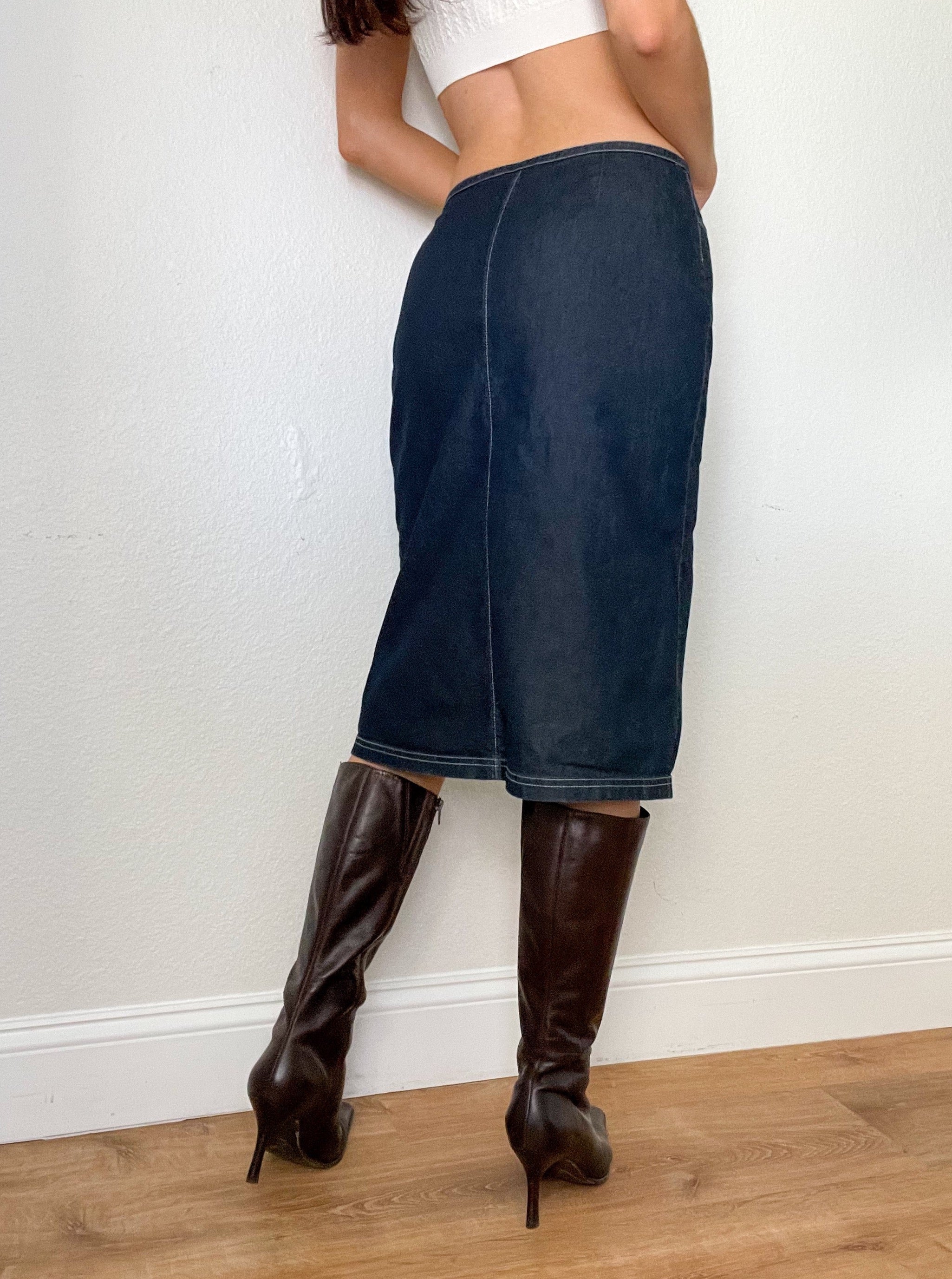 Denim Low Rise Y2K Midi Skirt (S)