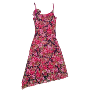 2000s Pink Floral Micro Mesh Midi Dress (L)