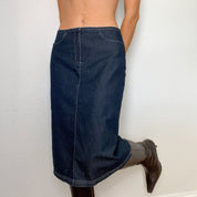 Denim Low Rise Y2K Midi Skirt (S)