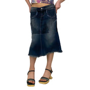 Y2K Fit & Flare Denim Midi Skirt (S)