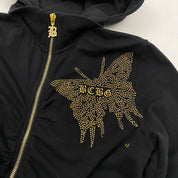 BCBGMAXAZRIA Rhinestone Butterfly Zip-Front Hoodie (M)