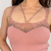 Beaded Knit Halter - Medium