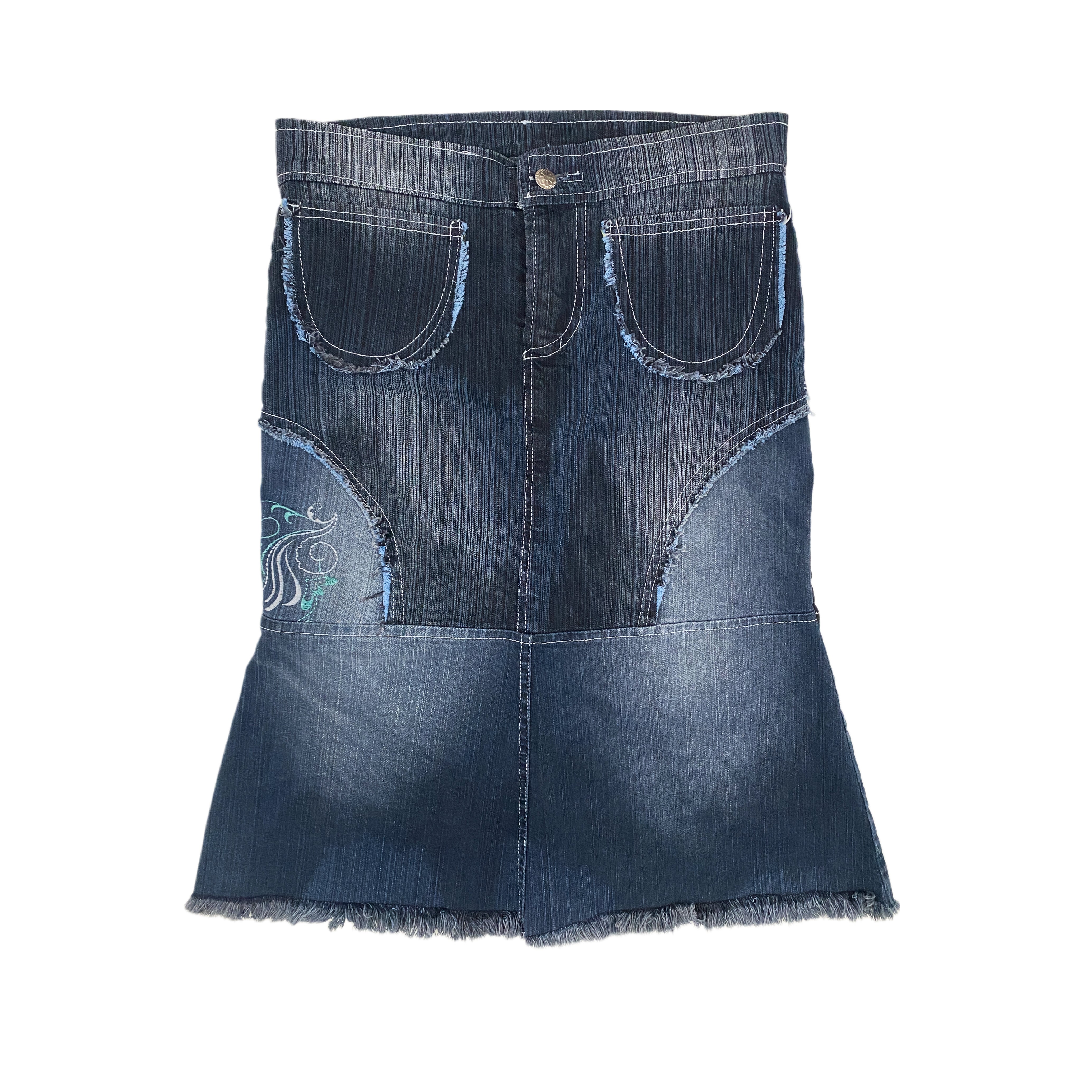 Y2K Fit & Flare Denim Midi Skirt (S)